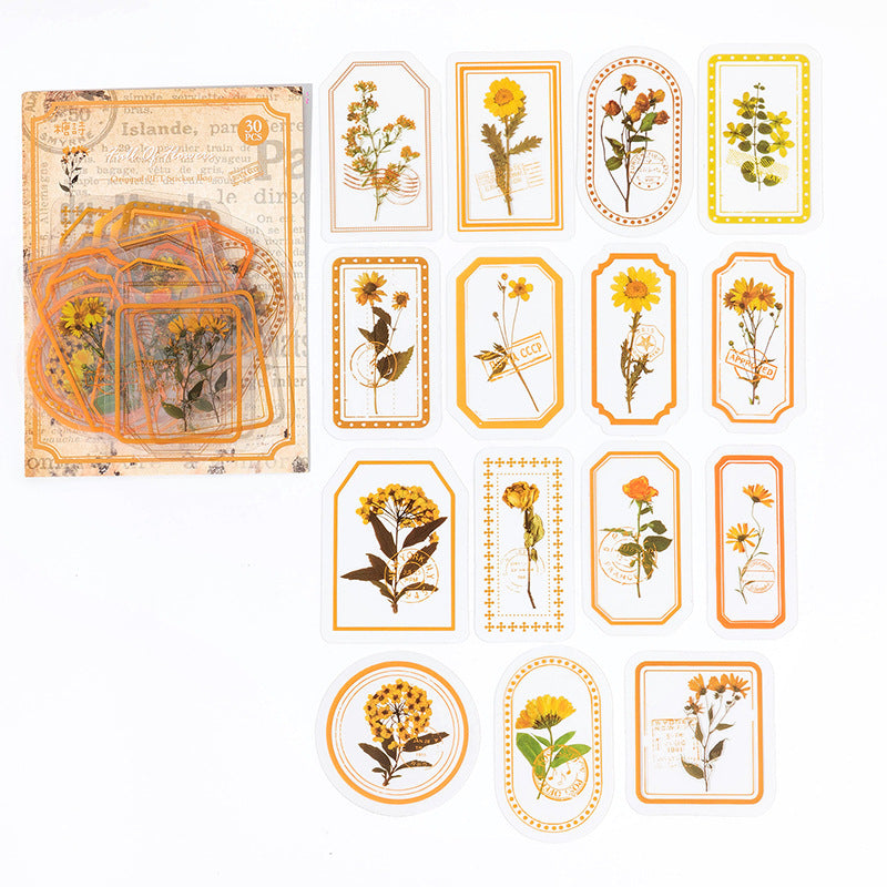 ORANGE Transparent Stickers with Flowers