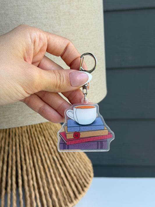 "Cozy Tea & Books time" Keychain