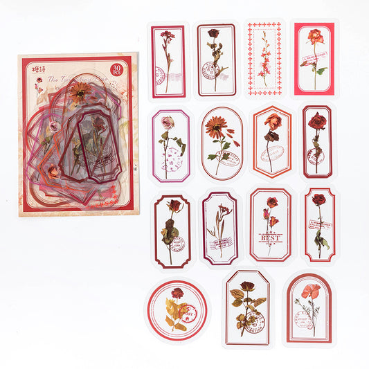RED Transparent Stickers with Flowers