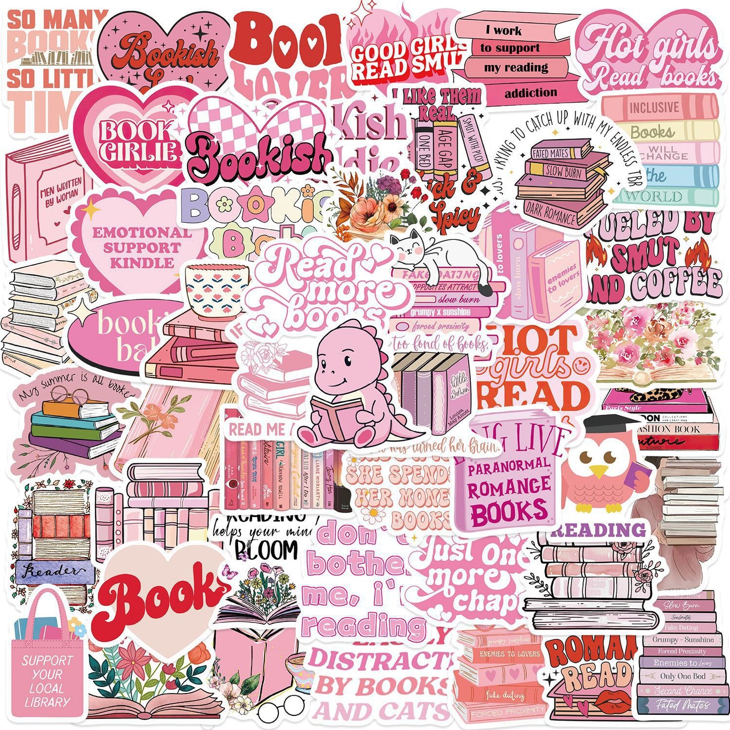 PINK Bookish Stickers - 50 pc in pack