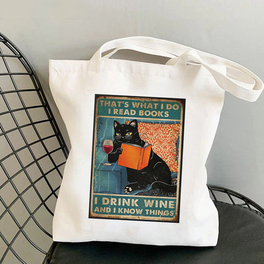 Bookish Tote Bag "I Read Books and I Drink Wine"